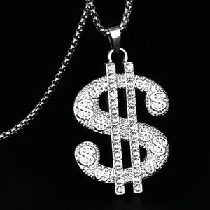 Elegant Silver Dollar Sign Pendant Necklace